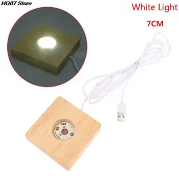 1 BUC 7cm din Lemn de Lumină LED Dispaly Baza de Cristal de Sticlă, Rășină de Artă Ornament din Lemn Lampa de Noapte Bază de Lumină LED-uri Rotative, Display Stand