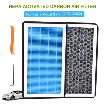 2 buc Aer-Filtru HEPA N98 Carbon Activat Aer Înlocuire Cabină Pentru Tesla Model 3 Y 2017-2021 automobile, pièces et Accessoires