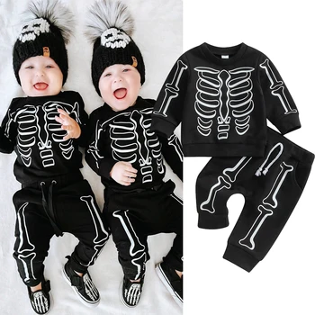 2023 Copil Nou-Născut Băieți Fete Costume De Halloween Maneca Lunga Schelet De Imprimare Tricouri Topuri + Pantaloni Seturi Copilul Haine Casual