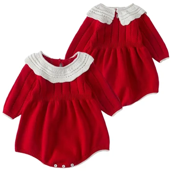 2023 Fete Pentru Copii De Tricotat Romper Toamna Fată Roșu Haine Fata Copil Nou-Născut Haine De Moda Tricotate Romper Salopete De Toamna Pulover