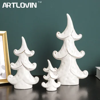2023 Iarna, Decoratiuni De Craciun Stil Nordic Ceramice Copac Figurine Decorative Acasă Statui Crema De Portelan Alb Arte Meserii
