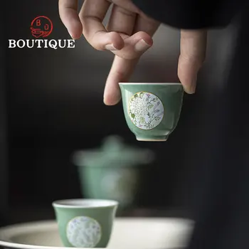 2pc/Set Boutique Turcoaz Verde Ceramice Ceașcă de Ceai Hortensie Trompeta Ceașcă Mică Maser Cupa Portabil Ceai Kung Fu Set Accesorii 35ml