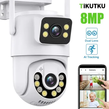4K 8MP Securitatea Camera WIFI Dual Lentilă de Exterior PTZ CCTV Monitor Inteligent de Protecție IP Cam AI de Supraveghere Video de Urmărire ICsee
