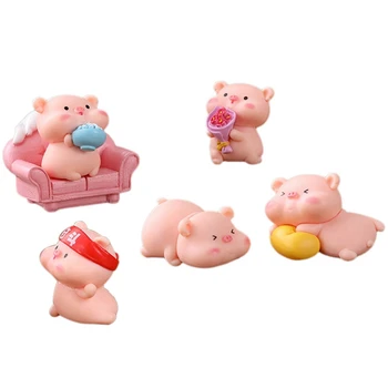 6 Buc Porci in Miniatura Figurine Drăguț Roz de Porc Familie Jucării Cifre Meserii DIY Pentru Fairy Garden Decor Acasă Decoratiuni