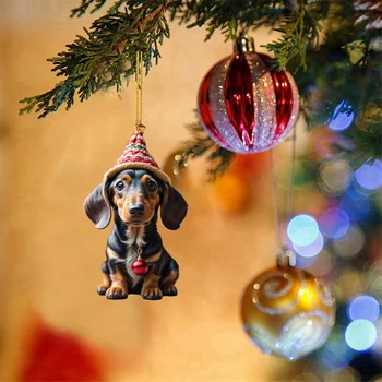 7PCS 3D Câine Pandantiv Decorativ Agățat Ornamente pentru Pomul de Masina Rucsaci DIY Câine Amuzant Imprimare Acrilice Catelus Pandantive