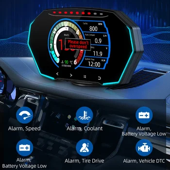 Alarma de securitate 7 Culori 4 Inch OBD2 GPS Sistem Dual de Mașină Head Up Display Vitezometru F11 Diagnostic Apa Temperatura Ulei Ecran LCD HUD