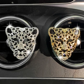 Aur Cu Diamante Leopard Odorizant De Mașină De Cristal Stras De Ventilație De Evacuare A Umple Parfum Umidificator Aromaterapie Cu Parfum Difuzor