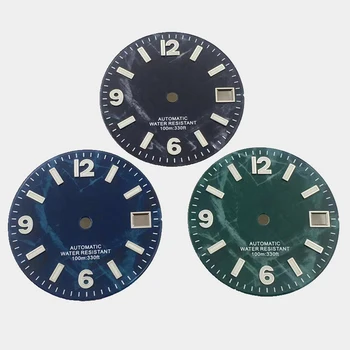 BLIGER 29mm Negru Verde Albastru Dial Watch C3 Luminos Dial fit NH35 NH36 Mișcarea se potrivesc la ora 3 Coroana