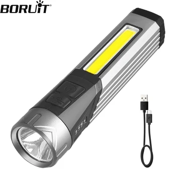 BORUIT Multi-funcțional Rotativ Pliabil USB Reîncărcabilă Lanterna LED-uri Impermeabil Lumina de Lucru Cu Magnet Felinar Camping