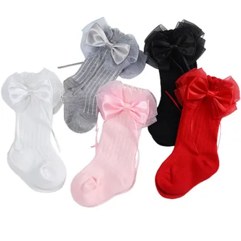 Bebe Fete Lungi Ciorapi De Printesa De Culoare Solidă Ciucure Mare Bowknot Șosete De Primăvară Drăguț Over-The-Knee Socks
