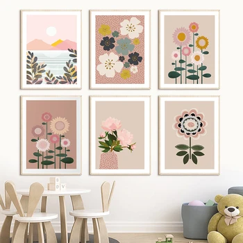 Colorate Nordic Imagine Poster de Primăvară Înflorit Plante Flori de Perete de Arta Canvas Tablouri și Printuri pentru Decorare Camera de zi
