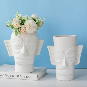 Creative Artă Abstractă Față Vaza Ceramica Camera De Zi De Decorare Aranjament De Flori Container Birou Decor Mat Textura