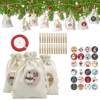 Crăciun Advent Calendar Saci 24buc Lenjerie de Jucării Saci Conta în Jos pentru Petrecerea de Craciun Ornamente pentru Perete Semineu Pomul de Crăciun