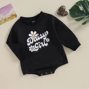 Daisy Fata Bubble Romper Baby Girl Crewneck Tricou Drăguț Litere Floare De Imprimare Bodysuit Toamna Iarna Tinuta