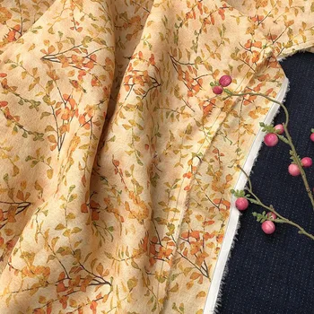 De înaltă calitate naturale ramie țesătură Frumoasă frunză Galbenă imprimare si vopsire de cusut captuseala Fusta camasa rochie sac de țesături