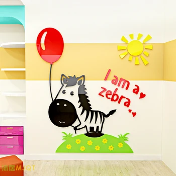 Desene animate Zebra, Girafa Acril Oglindă autocolante de perete pentru camera Copiilor Leu Tigru DIY arta de perete decor Acasă Grădiniță autocolant de perete