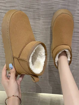 Doamna Cizme Rotund Toe Femei Pantofi de Cauciuc de Ploaie Australia Toc Plat de Pluș Cizme pentru Femei Încălțăminte de Iarnă Zăpadă Lolita Med Blana