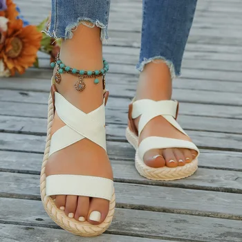 Femei moda elastic anti-alunecare, rezistent la uzura moale cu talpi de sandale plate