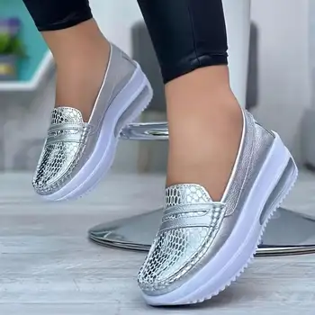 Femei pe Platforma Casual Lofers, Culoare Solidă Rotund Toe Slip On Non-Alunecare pantofi sport, Casual Pantofi de Mers pe jos
