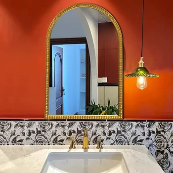 Franceză retro oglinda de la baie, baie de perete oglindă de machiaj, chiuveta montat pe perete oglindă, LED anti ceata oglinda