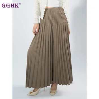 GGHK Miyake Modă Plisate Libere Largi Picior Pantaloni Femei 2024 Primăvară Nouă Elastic Talie Mare Culoare Solidă Pantaloni Lungi Casual
