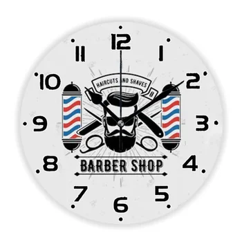 Hipster Frizerie Logo-ul cu Barber Pole Ceas de Perete pentru Frizer Afaceri Decor Stilist de Par de Perete Mare Grijă, Domnilor, Salon de Cadou