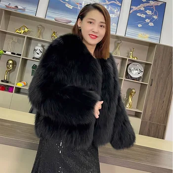Iarna Scurta pentru Femei V-neck coreean Ediție Haină cu Adevărat Fox Păr Moda Banchet High end Farmec Haină de Blană 2023
