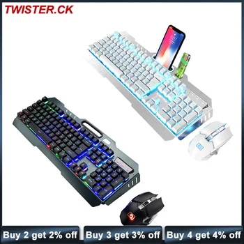 K670 Reîncărcabilă 2.4 G Wireless Keyboard Mouse-Set De Culoare Tastatură Cu Iluminare De Fundal Cu Stocare De Telefon Mobil Titularul