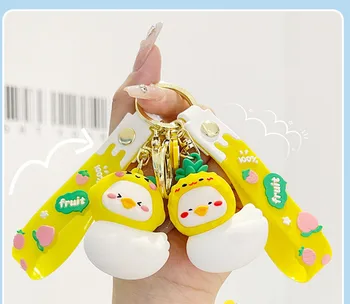 Kawaii Drăguț 3D Fructe Duck Papusa Breloc PVC Manual Masina Rucsac Cheie Lanț Pandantiv Bijuterii Cadouri Pentru Copii Fete Femei