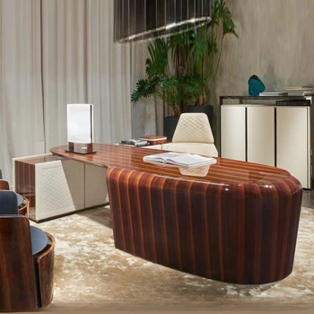 L-în formă de birou, colț atmosferice din lemn masiv birou, acasa, președinte, șef de masă, semi-circular arc birou