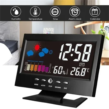 LCD Ecran Digital cu lumina de Fundal Ceas cu Alarma Snooze Vremea Stația de Umiditate Temperatura de Afișare a Datei Ceas Decor Acasă