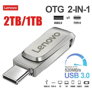 Lenovo USB Pen Drive 128GB de Mare Viteză 520MB/s Type-C USB 3.0 Flash Drive 16GB 32GB 64GB de Memorie Usb Pentru Laptop, PC Personaliza Logo-ul