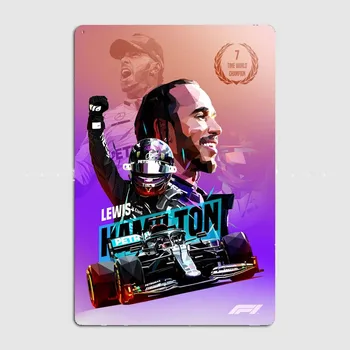 Lewis Hamilton a 7-Titlu Tipărite Tin Placa Poster cu Jocuri de noroc Moderne Temă, Metal Sign de Perete Decor pentru Sala de Jocuri de noroc sau Dormitor