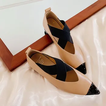 MKKHOU Moda pentru Femei Pantofi Noi de Înaltă Calitate din Piele a Subliniat Șeful Culoare Curea Cruce Plat Pantofi de zi cu Zi Ușor de Pantofi