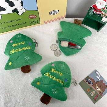 Mini Desene Animate Drăguț Pufos Crăciun Fericit Cadou Geanta Moneda Verde Pom De Crăciun De Pluș Cu Fermoar Cheie Husă Model De Copac Portmonee Monede