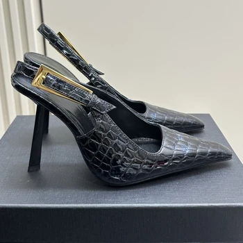 Negru Din Piele De Brevet Femei Singure Pantofi Catarama Doamnelor Pompe Stilet Tocuri Tacones Para Mujer A Subliniat Toe Sapatos Feminino