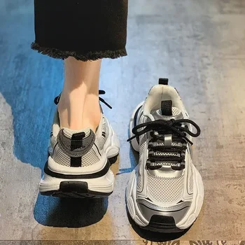 Pantofi Sport Femei 2024 Noi Ochiurilor De Plasă Respirabil Cu Talpă Groasă Tata Pantofi Casual Ladies Running Sneaker Plat Platforma Vulcaniza Pantofi