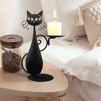 Pisica Neagra Sfesnic Vintage Fermă De Țară Acasă Metal Cat Decorative Lumanari Decoratiuni