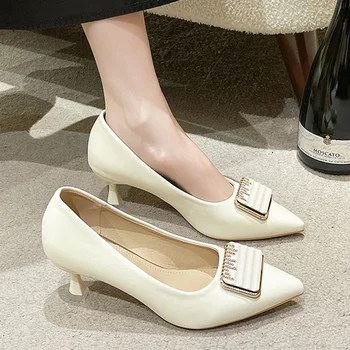 Primăvara Sexy Femei Mijlocul Tocuri Pantofi Noi Subliniat Toe Pantofi De Brand Designer 2024 Rochie De Petrecere, Pantofi Pompe Elegante Zapatillas Mujer