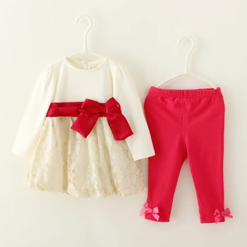Printesa de Fetita Îmbrăcăminte Set Dantelă Topuri & Pant 2 PC Costume Costum de Moda Papion Copii Fete Haine