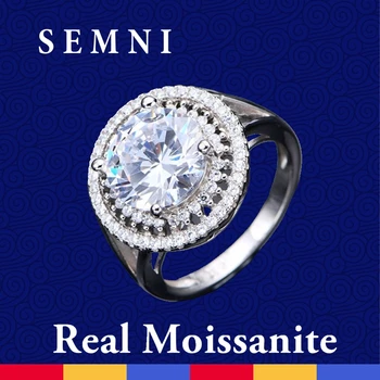 SEMNI 4.0 ct 10mm Rotund Tăiat Moissanite Inel cu Diamant pentru Femei Rubin Safir Smarald Logodna Trupa Argint 925 Dragoste Cadou