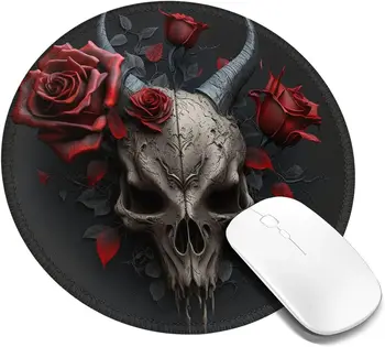 Satanic Craniu Moartea Rose Rece Rotund Mouse Pad Non-Alunecare de Cauciuc Mouse-ul Mat marginea Cusute pentru Laptop de Gaming Cadouri Acasă Munca de Birou