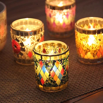 Stil European manual mozaic ceașcă mică de sticlă în formă de sfeșnic cină romantică la lumina lumânărilor bar decor decoratiuni si gif