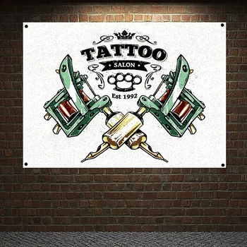 Tatuaj Instrumente Postere, Bannere Perete Agățat Ornamente Craniu De Artă Steag Colorat Studio De Tatuaj Decor Autocolant Tapiserie Panza Pictura