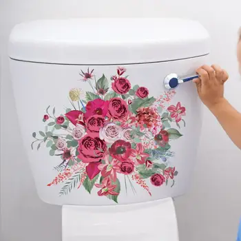 Toaletă Autocolant Adeziv Puternic, Vibrant Culoare Floare de Model Autocolant Perete Amovibil Decal pentru Baie Acasă