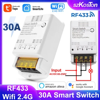 Tuya Smart Home Wifi Smart Switch AC 85-250V 4000W 30A Releu Modulul RF 433 Smartlife Telecomanda Timer Auto-blocare Jogging Releu