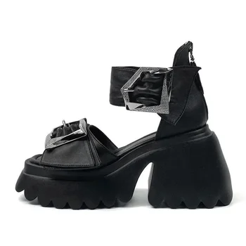 Vara Cristale Negre Catarama Sandale cu Platforma Femei Cizme Rece 8CM Pene Inaltime Toc Creșterea Peep Toe Pantofi Bling
