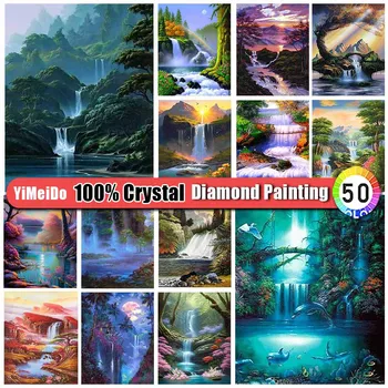 YiMeiDo 100% Cristal de Diamant Tablou Cascada 5d Diy cruciulițe Diamant Broderie Peisaj Kit Complet Rotund Burghiu Manual