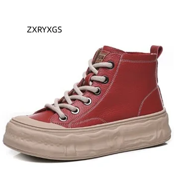 ZXRYXGS 2023 Cruce Curea Rotund Deget de la picior Mare de Femei de Top din Piele Adidasi Plat Glezna Cizme Platforma Sporind Pantofi Maree
