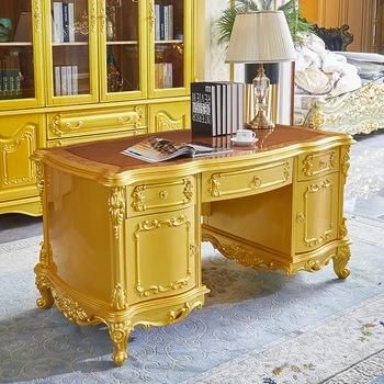 În stil European birou lux din lemn masiv vila din lemn masiv de birou de birou de înaltă calitate curții de aur studiu de birou set de mobilier